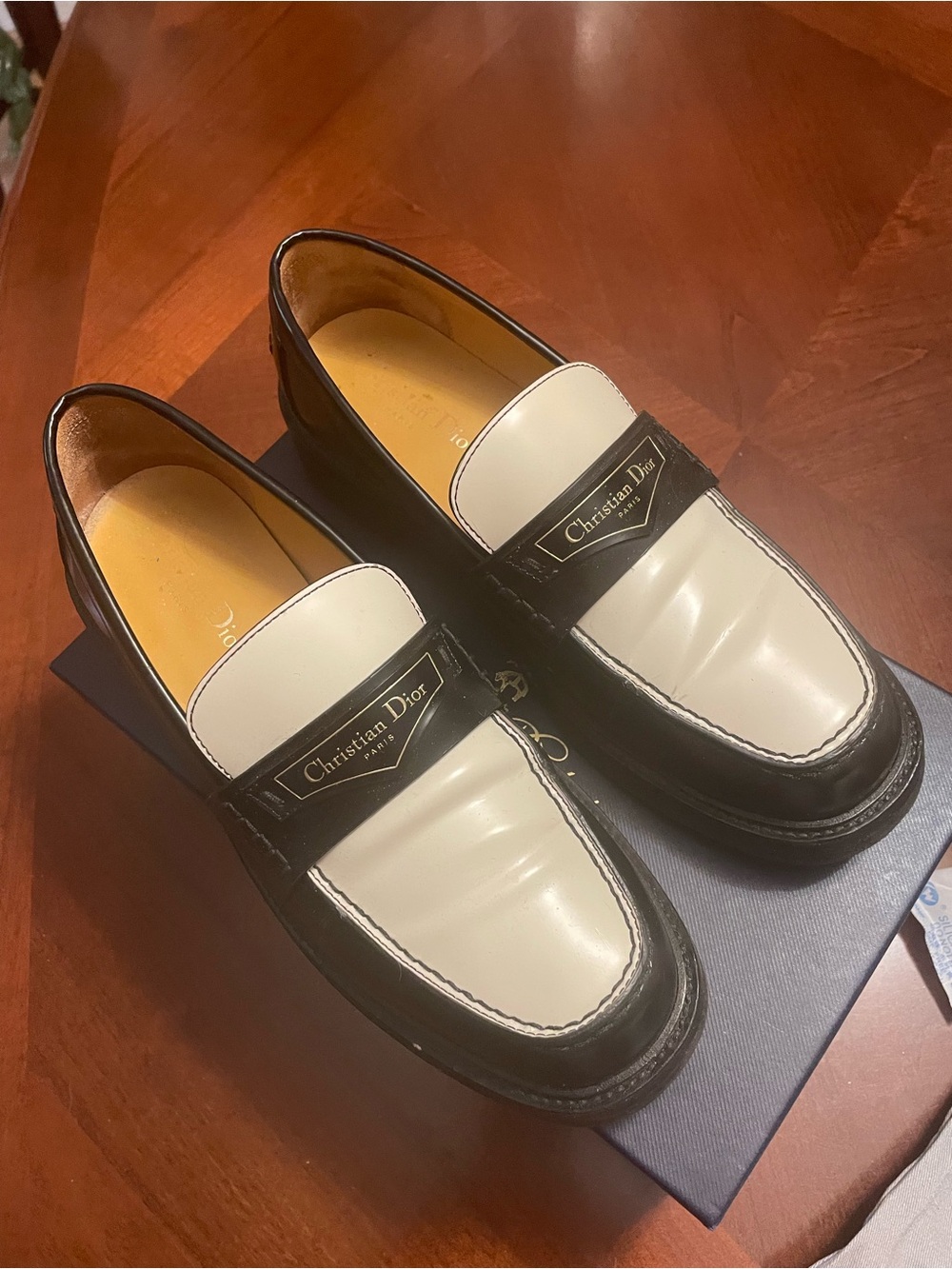 Dior Black and White Women’s Leather Penny Loafers